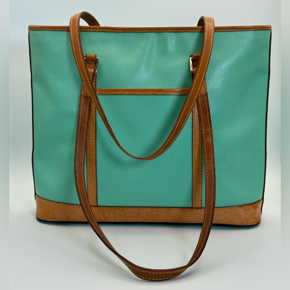 VTG Dooney & Bourke Bone Pebbled Leather Turquoise Cynthia Tote Shoulder Bag - Picture 5 of 17